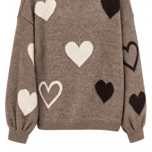 Marc Lauge Heart knit I Brun striktrøje med hjerter
