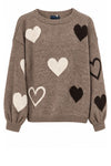 Marc Lauge Heart knit I Brun striktrøje med hjerter