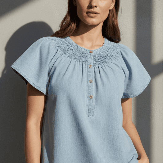 Ofelia Iben bluse | Cool denim top med fine detaljer I Dresslab