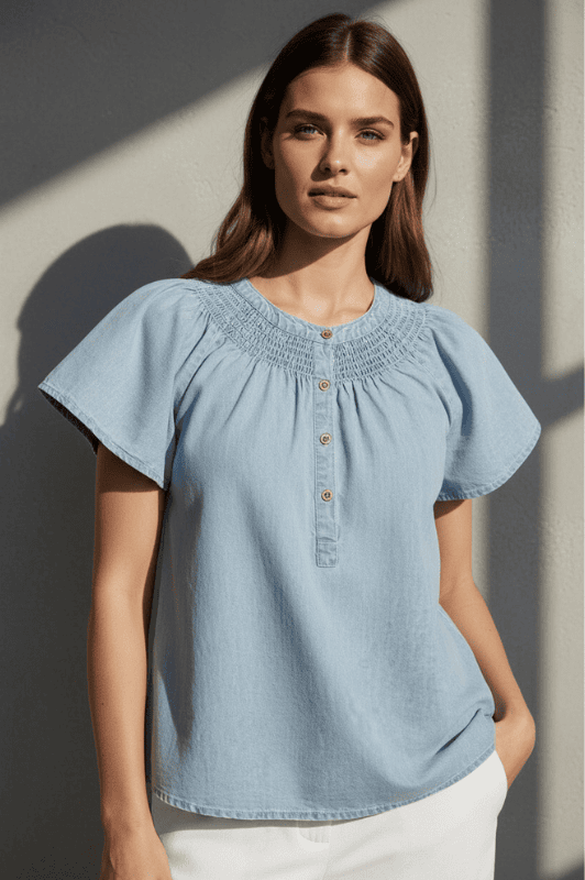 Ofelia Iben bluse | Cool denim top med fine detaljer I Dresslab