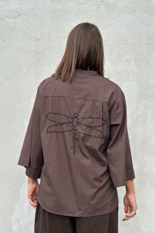 Gaspar Mumbai  I Cool poplin bluse i mørkebrun I Dresslab