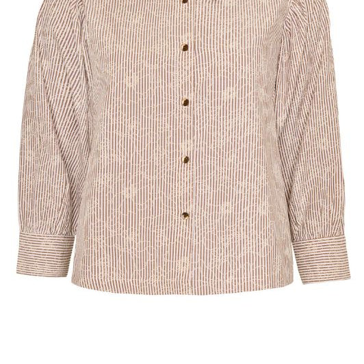Ofelia Olivia brun stribet bluse med print I Dresslab