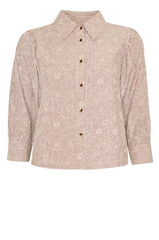 Ofelia Olivia brun stribet bluse med print I Dresslab