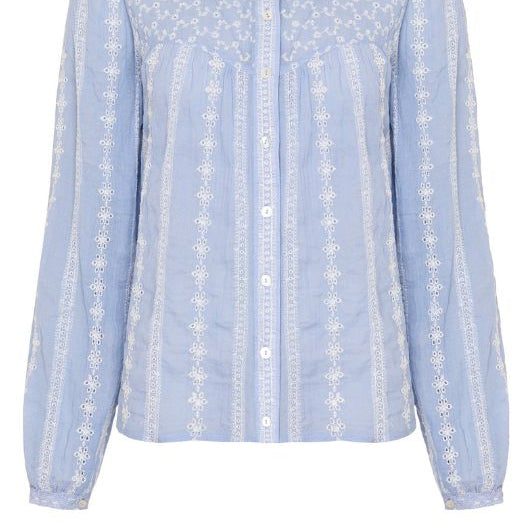 Ofelia Bell blå broderie anglaise bluse I Dresslab