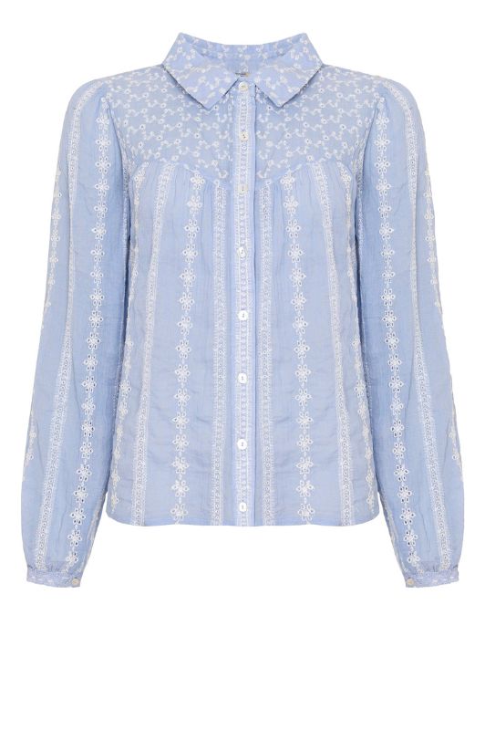 Ofelia Bell blå broderie anglaise bluse I Dresslab