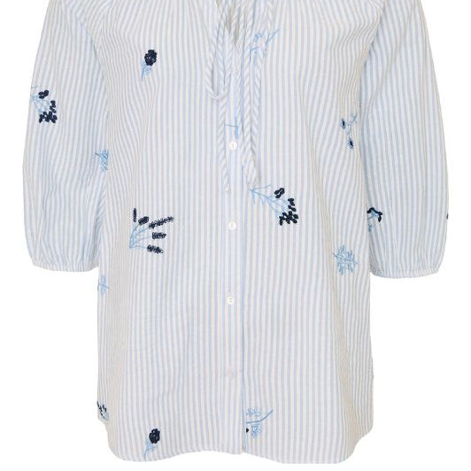 Ofelia Joy blå stribet bluse med broderi I Dresslab