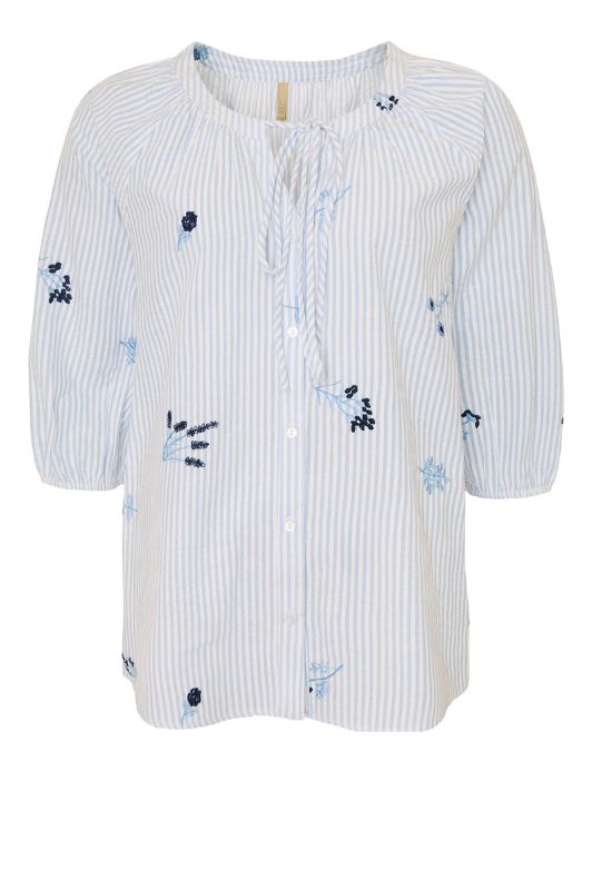 Ofelia Joy blå stribet bluse med broderi I Dresslab