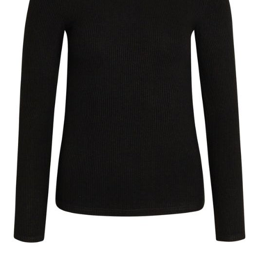 La Rouge Lisa langærmet ribtop med rund hals i sort | DressLab