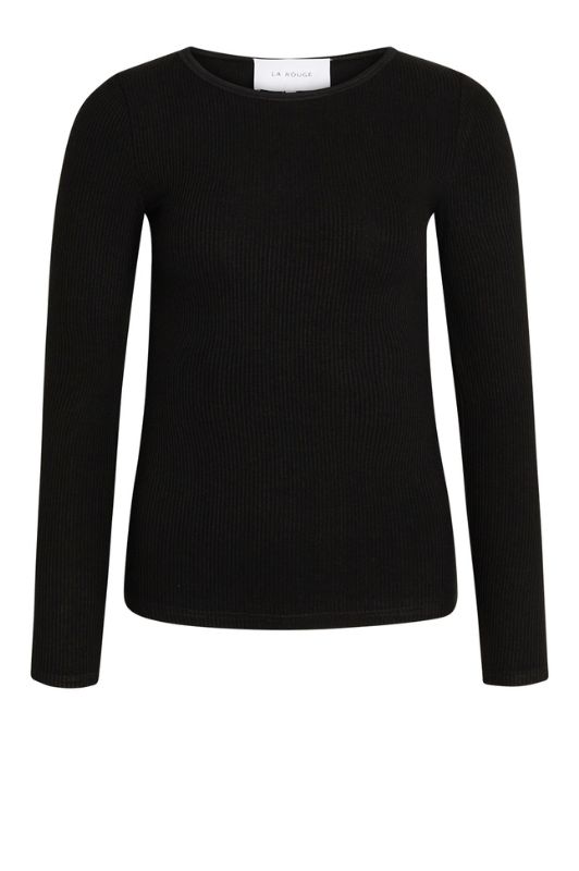 La Rouge Lisa langærmet ribtop med rund hals i sort | DressLab
