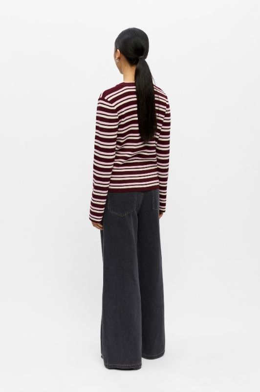 Object Ester pullover I Strikbluse i bordeaux med striber