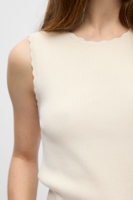 Object Kelly s/l top I Strikket top med tungekant i creme I Dresslab