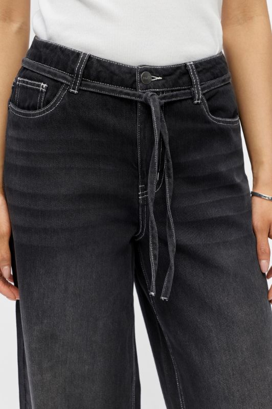 Object Rosie denim pant med bindebånd i taljen | Sort vask