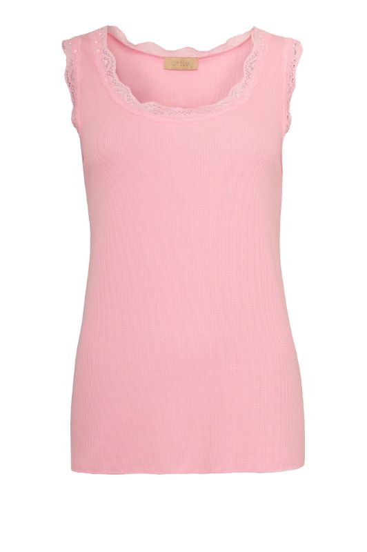 Ofelia Issa Top | Ribbet blondetop lyserød