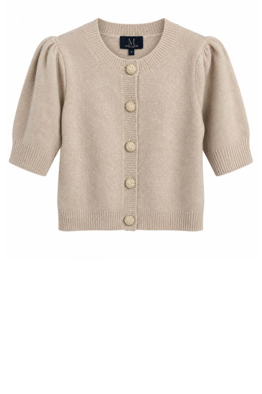 Marc Lauge Pearl cardigan I Sandfarvet strikcardigan med perleknapper