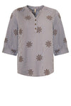 Ofelia Ella blå stribet bluse med brunt broderi print I Dresslab