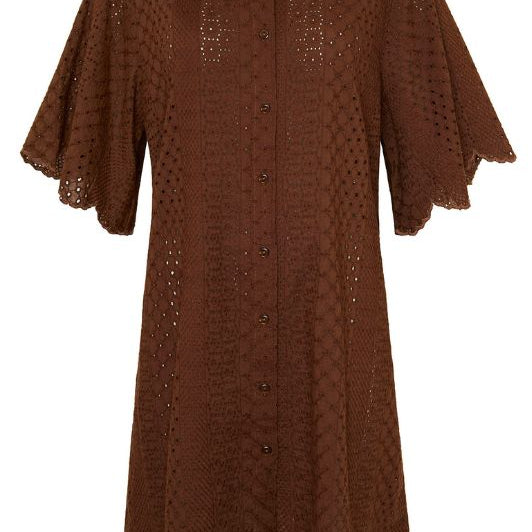 Ofelia Sille tunika I Smuk broderie anglaise tunika i brun I Dresslab