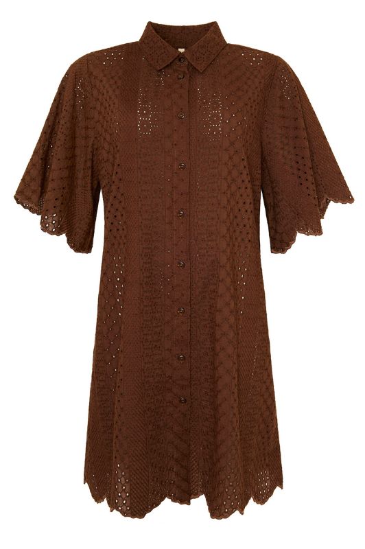Ofelia Sille tunika I Smuk broderie anglaise tunika i brun I Dresslab