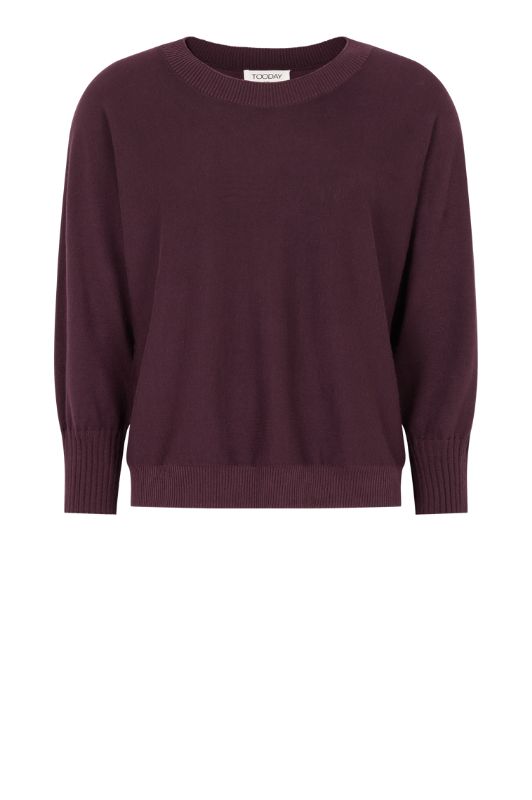 Tooday Cenna bluse I Bordeaux strikbluse med rund hals