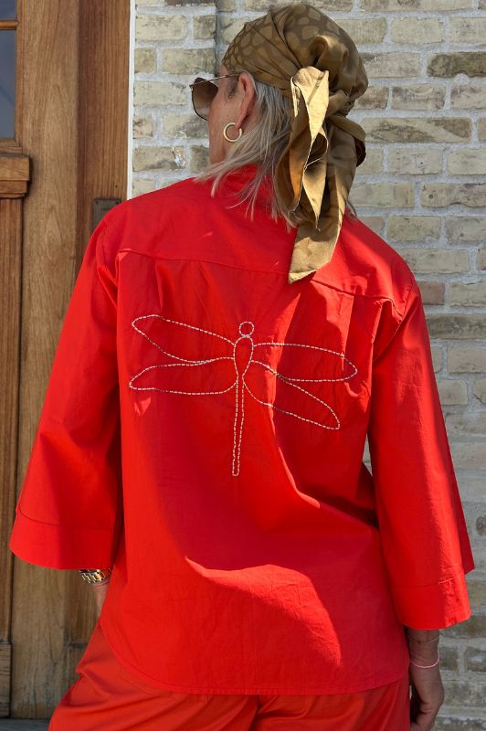 Gaspar Mumbai  I Cool poplin bluse i rød I Dresslab