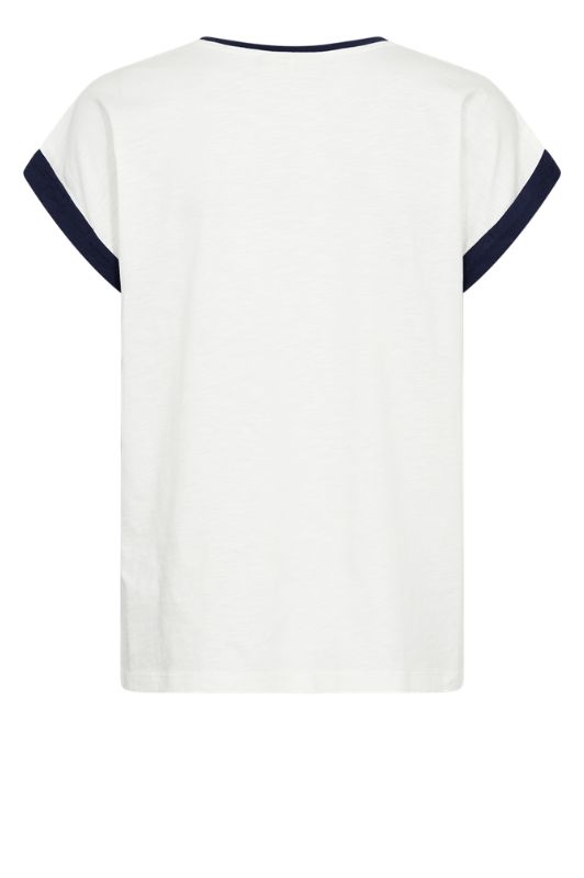 FreeQuent Viva t-shirt | Hvid t-shirt med broderi og navy kontrast I Dresslab