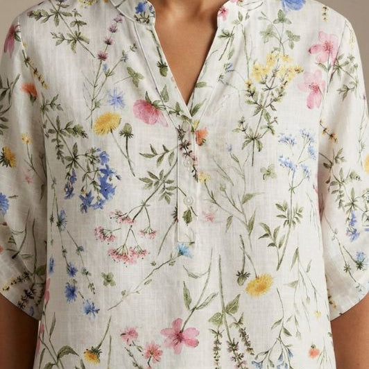 Moondust gage bluse i bomuld I Hvid med farverige blomster I Dresslab
