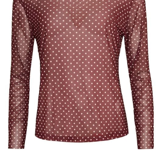 Ofelia Gwen bluse | Bordeaux mesh med hvide prikker