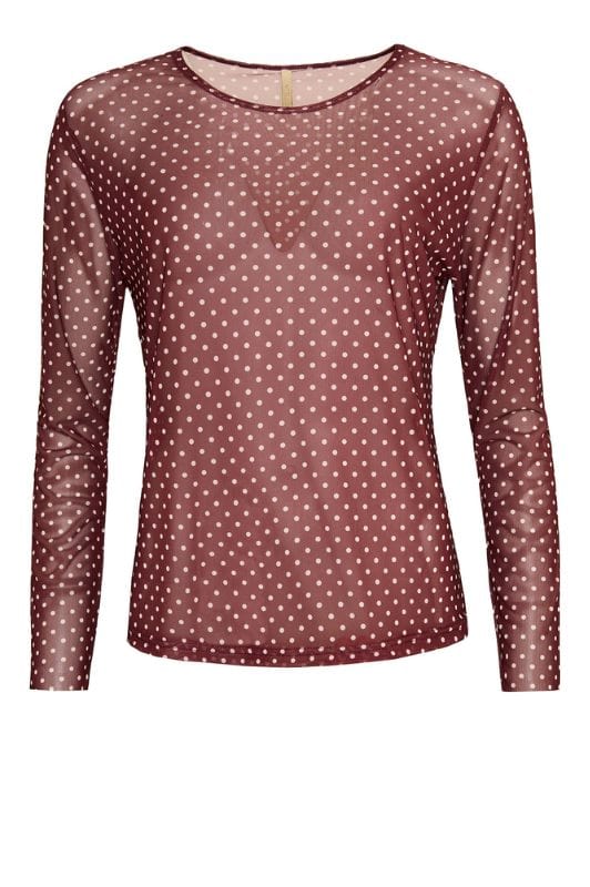 Ofelia Gwen bluse | Bordeaux mesh med hvide prikker