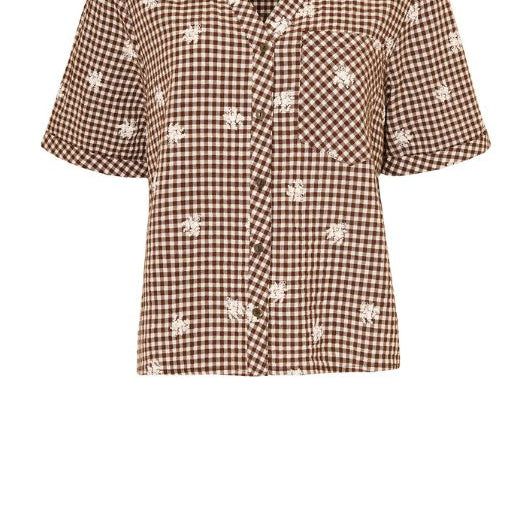Ofelia Saga bluse I Ternet brun med broderi