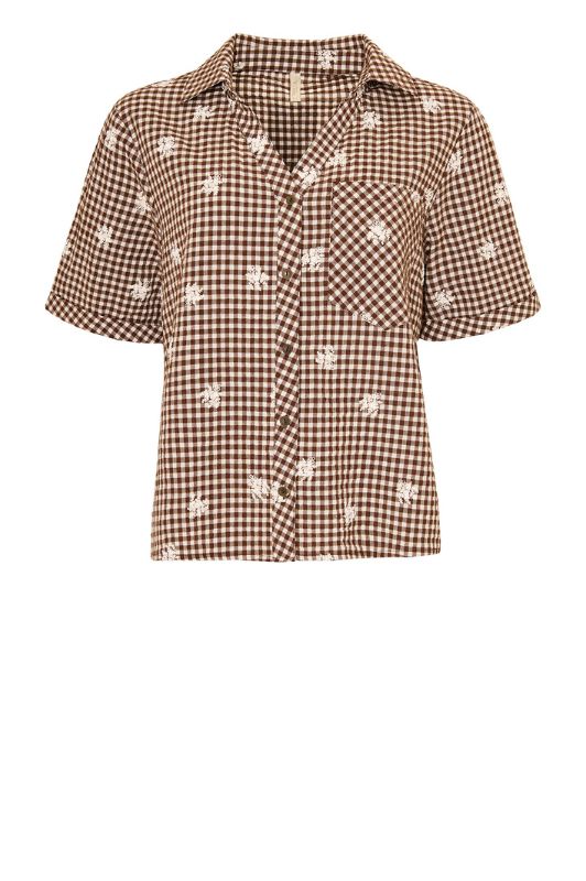 Ofelia Saga bluse I Ternet brun med broderi