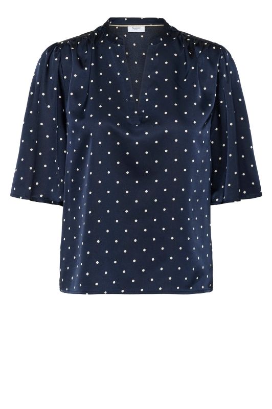 Saint Tropez Magalie bluse | Mørkeblå top med hvide polkaprikker