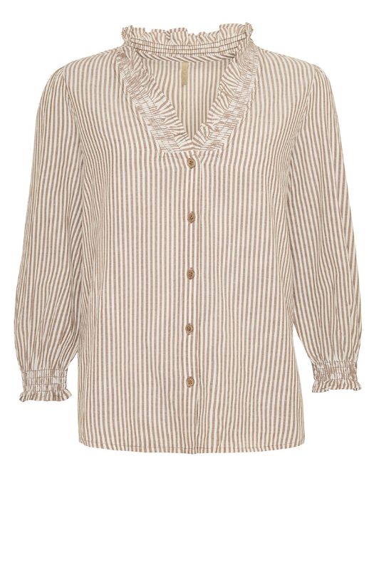 Ofelia Cleo shirt I Stribet brun skjorte med flæsedetaljer