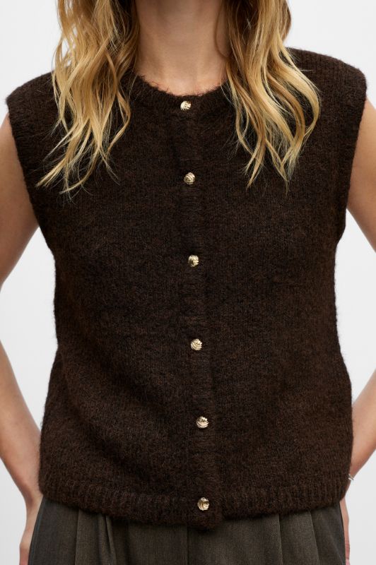 Object Saggia strikvest brun med guld-look knapper