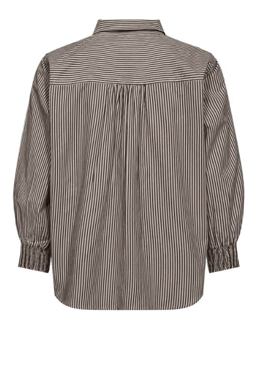 Freequent Mika sand stribet skjorte med broderi I Dresslab