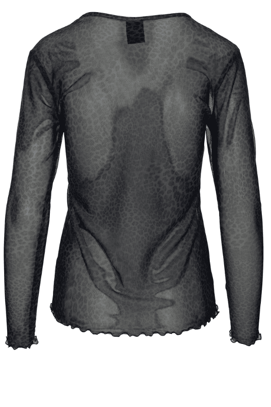 Luxzuz Sigborg T-shirt | Cool meshbluse i gråt leopard print