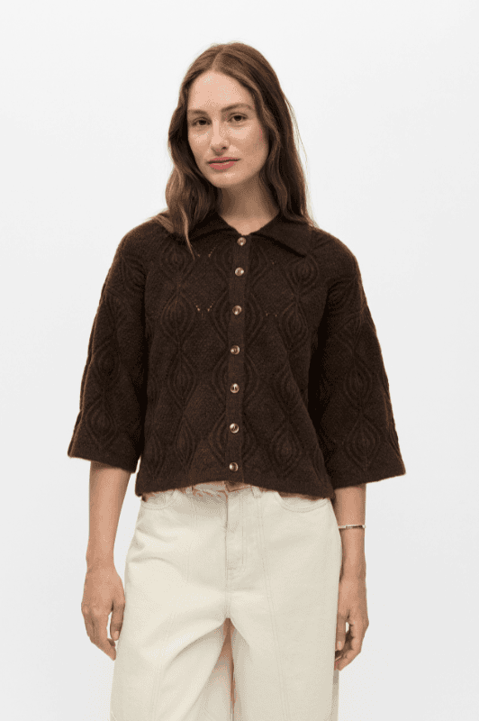 Object Kaisa cardigan mørkebrun hulstrik I Dresslab