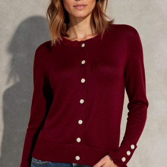 Ofelia Fanny strik cardigan | Bordeaux strik med pynteknapper