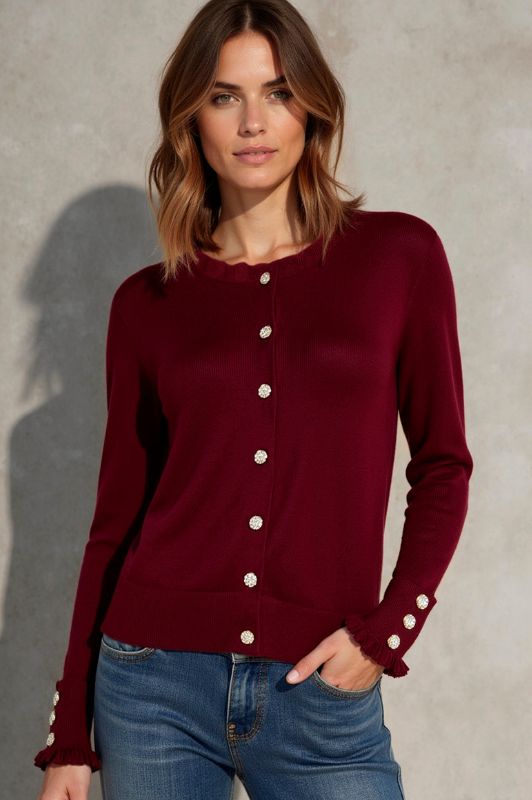 Ofelia Fanny strik cardigan | Bordeaux strik med pynteknapper