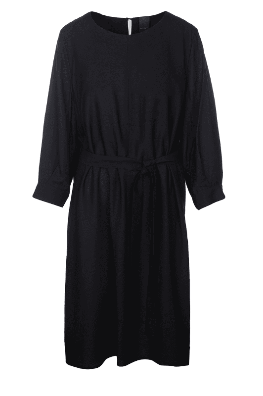 Luxzuz Annabelt Dress | Blød sort klassisk kjole med bælte
