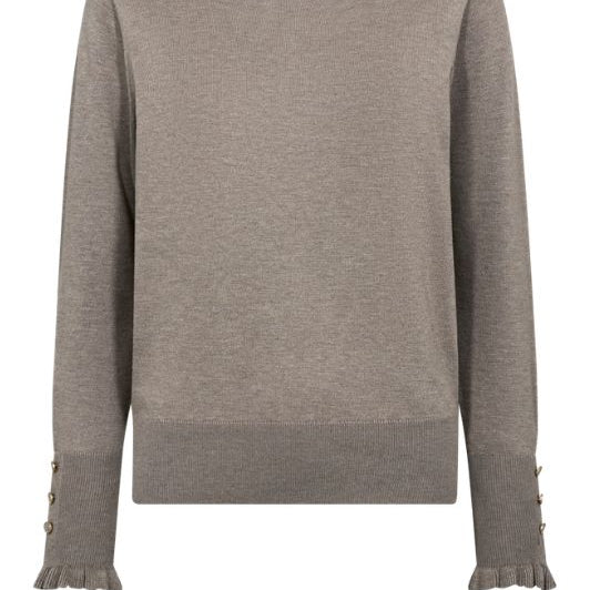 FreeQuent Katie pullover | Brun meleret strik med similiknapper