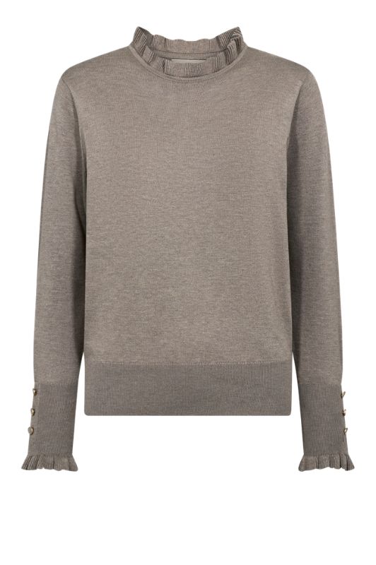 FreeQuent Katie pullover | Brun meleret strik med similiknapper