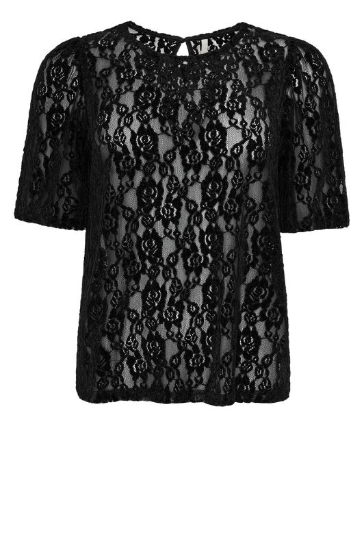 Ofelia Mel bluse I Kortærmet sort blondebluse i velour