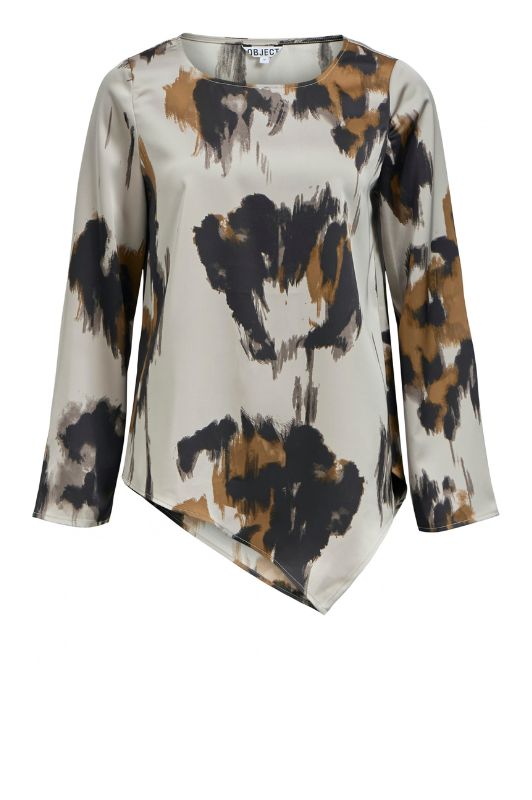 Object Chilli top i Asymmetrisk satintop i smukt gråt print
