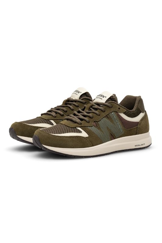 Woden Rigmor open mesh leather sneakers | Dark olive