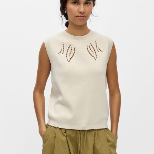 Object Yuki strikket cremefarvet top med burnout effekt I Dresslab