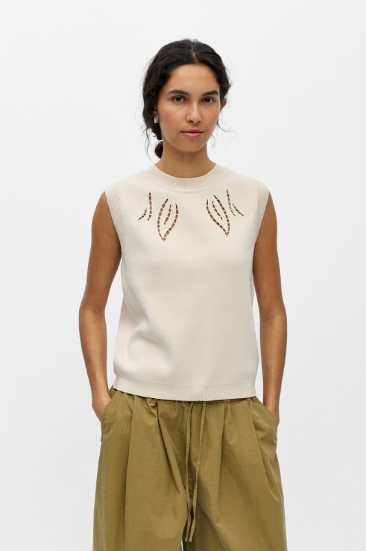 Object Yuki strikket cremefarvet top med burnout effekt I Dresslab