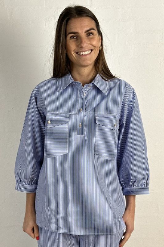 Gaspar Oslo shirt I Cool bluse i blåt strib I Dresslab
