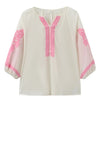 Luxzuz Viktoria bluse i hvid med pink broderi