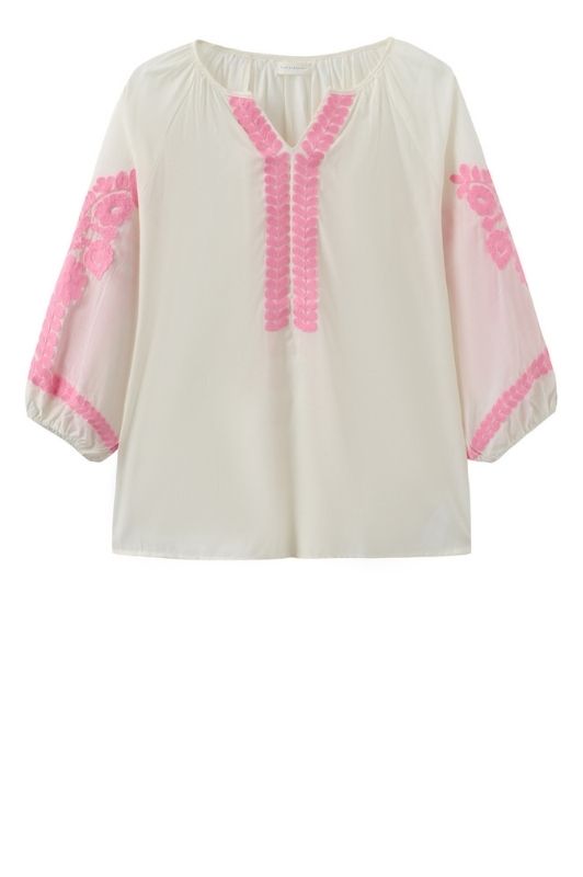 Luxzuz Viktoria bluse i hvid med pink broderi