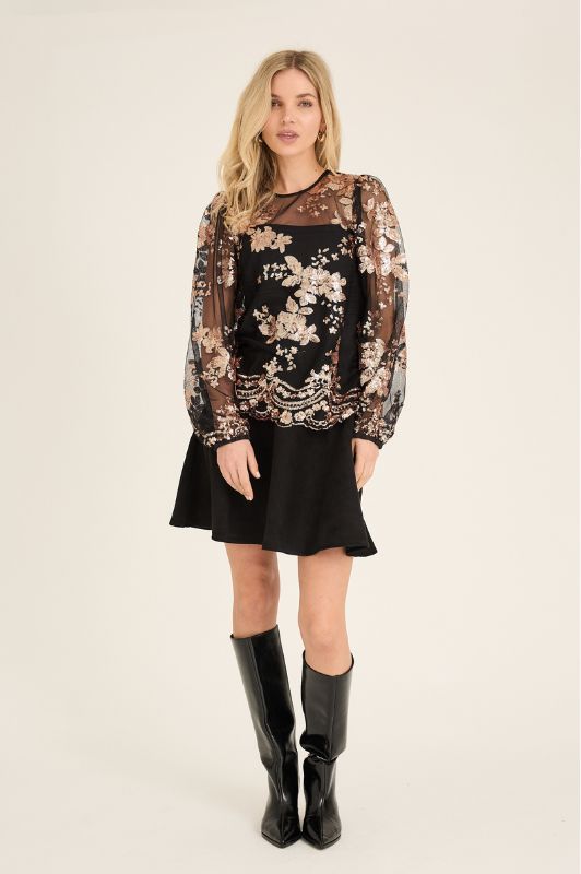 A-View Estelle bluse I Mesh bluse med pallietter i rose gold