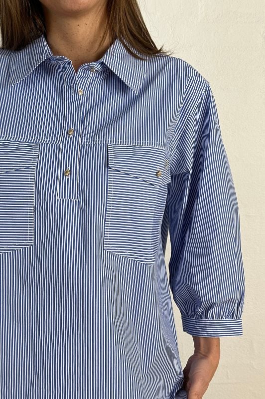 Gaspar Oslo shirt I Cool bluse i blåt strib I Dresslab